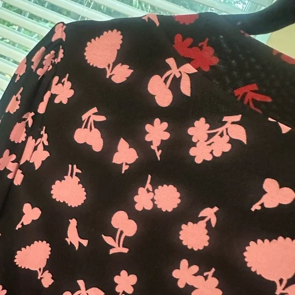 Boden 14 Large XL Tea Dress Black Dress with Pink Floral Accents Empire Waist - Picture 8 of 8